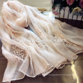 Hot whosale women funckly silk wool blend lace embroider scarf